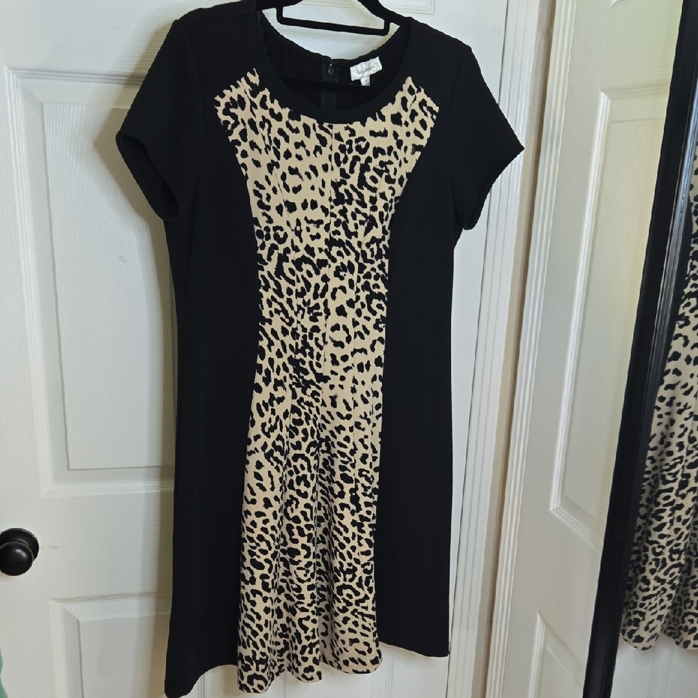dressbarn Black Dress with Beige Leopard Front Panel